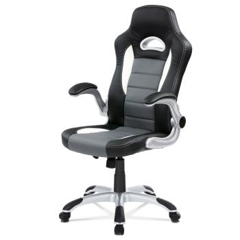 AUTRONIC KA-Y240 GREY Športové herné kreslo, poťah sivá, biela a čierna ekokoža, odklápacie podrúčky