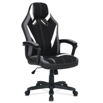 AUTRONIC KA-Y326 GREY Herné kreslo, poťah sivá a čierna látka a biela ekokoža, HM