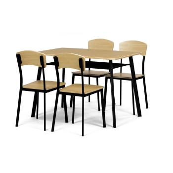 AUTRONIC AUT-O2222 OAK Jídelní set (1+4), MDF dekor dub, čtyřnohá kovová podnož, černý matný lak