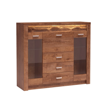 KONDELA Komoda s vitrínami, jaseň svetlý, INFINITY 08