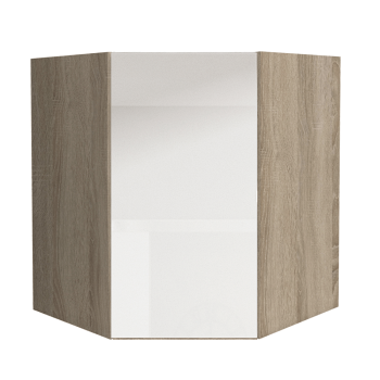 KONDELA Skrinka horná GR, vysoký biely lesk/dub sonoma, LINE