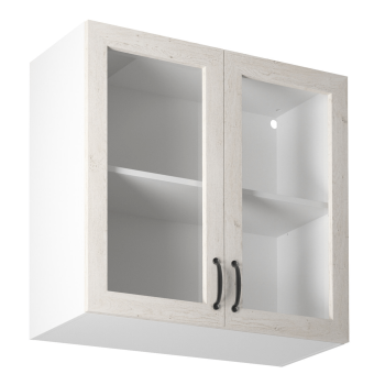 KONDELA Horná skrinka so sklom, biela/sosna nordická, ROYAL G80S