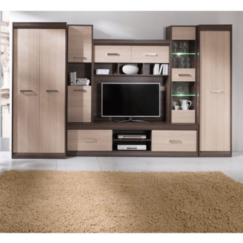 KONDELA Obývacia stena, dub tmavý/dub jasný, KORINA