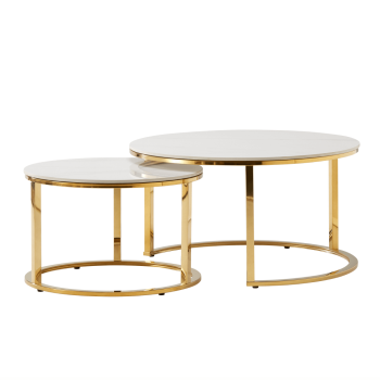 KONDELA Konferenčné stolíky, set 2 ks, zlatá/imitácia mramoru, DEVNET 2 NEW