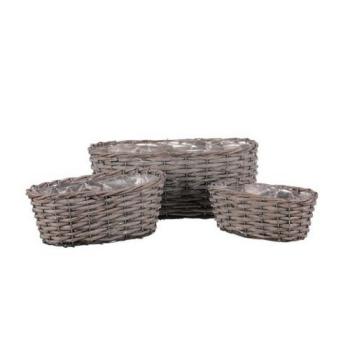 AUTRONIC OV4142 GREY Košík proutěný - oválný truhlík, šedý, cena za sadu 3 ks