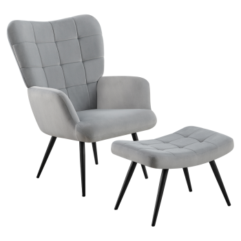 KONDELA Kreslo s podnožou, sivá Velvet látka/čierna, HABEN