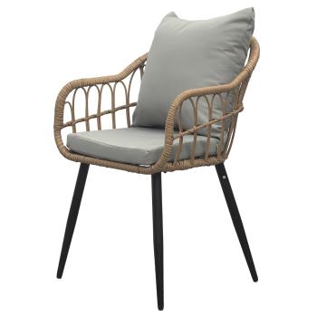 AUTRONIC AZ-F1406 NAT Židle zahradní,kov,umělý ratan, látka šedá