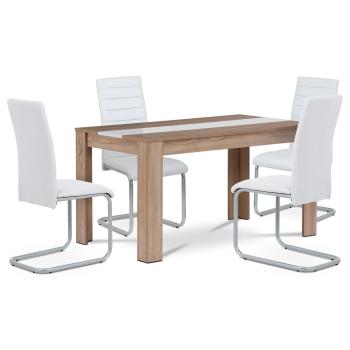 AUTRONIC B140SONDCL102WT Jedálenský set 1+4, stôl 138x80 cm, lamino dub sonoma, stolička biela ekoko