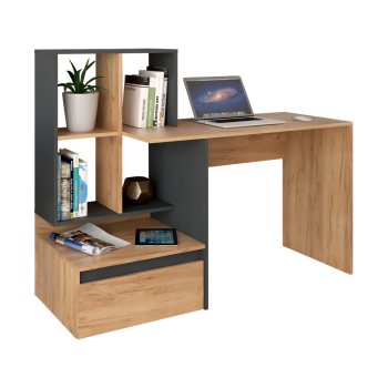 KONDELA PC stôl, dub craft zlatý/grafit, EROSS NEW