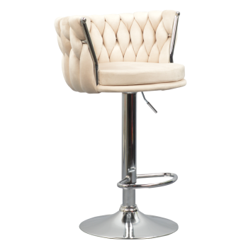 KONDELA Dizajnová barová stolička, béžová Velvet látka/chróm, BRIN