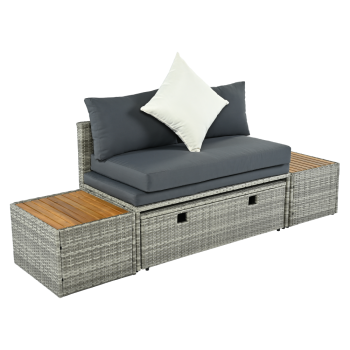 KONDELA Záhradný ratanový set, sivá/prírodná/krémová, DEBRA