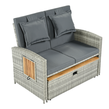 KONDELA Záhradná ratanová pohovka, sivá/prírodná, MALORY