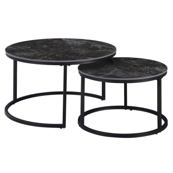 KONDELA Konferenčné stolíky, set 2 ks, čierny mramor/čierna oceľ, LASTRO
