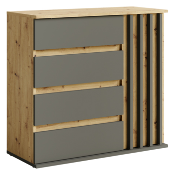 KONDELA Komoda, 1D4s grafit/dub artisan, DERIS