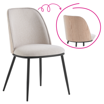 KONDELA Jedálenská stolička, béžovohnedá/drevo natural/čierna, VUDIA