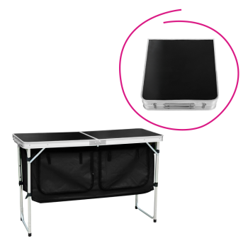 KONDELA Skladací kempingový stôl s organizérom, 120 cm, hliník/MDF, KEPI TYP 3