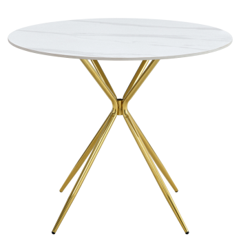 KONDELA Jedálenský stôl, biely mramor/gold chróm zlatá, priemer 90 cm, MEKNER