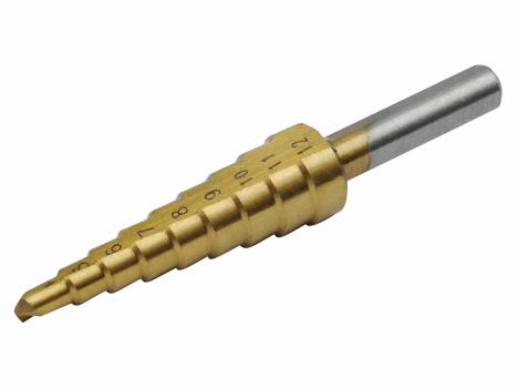 Vrták stupňovitý TiN, Ø4-12mm, stupňovanie 1mm, 9 otvorov