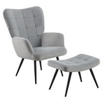KONDELA Kreslo s podnožou, sivá Velvet látka/čierna, HABEN