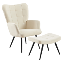 KONDELA Kreslo s podnožou, biela Velvet látka/čierna, HABEN