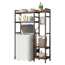 KONDELA Regál nad práčku, dub tmavý/čierna, DELSIN