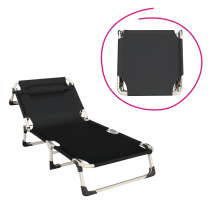 KONDELA Záhradné lehátko, čierna/béžová, BOVRY