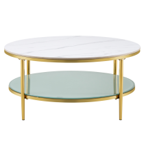 KONDELA Konferenčný stolík, svetlý mramor/mliečna/gold chróm-zlatý, ENION 2 NEW