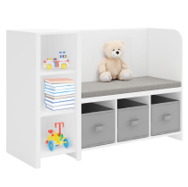 KONDELA Regál s lavičkou, biela/sivá, BENKO