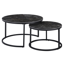KONDELA Konferenčné stolíky, set 2 ks, čierny mramor/čierna oceľ, LASTRO