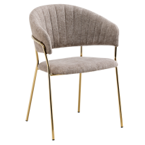 KONDELA Dizajnové jedálenské kreslo, hnedá látka/gold chróm zlatý, DASMIN TYP 1