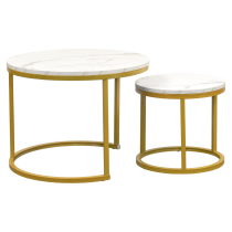 KONDELA Konferenčné stolíky, set 2 ks, zlatá/imitácia mramoru, DAMON