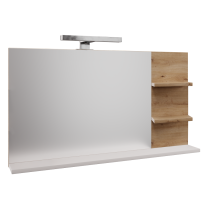 KONDELA Zrkadlo s LED osvetlením, biela/dub artisan, CUBO CUB04