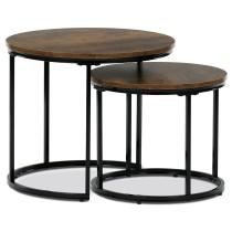 AUTRONIC CT-G1145 OLW Set 2 ks stolků, MDF deska, dekor staré dřevo, kovová podnož, černý lak