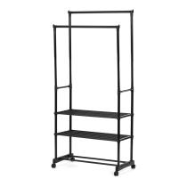 AUTRONIC GD-166 BK Stojan na šaty dvouramenný se třemi policemi, černá barva, kov / plast, chrom