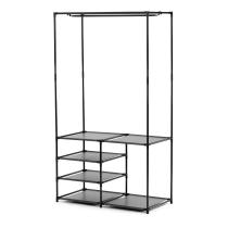 AUTRONIC GD-172 BK Stojan na šaty dvouramenný se čtyřmi policemi, černá barva, kov / plast, chrom