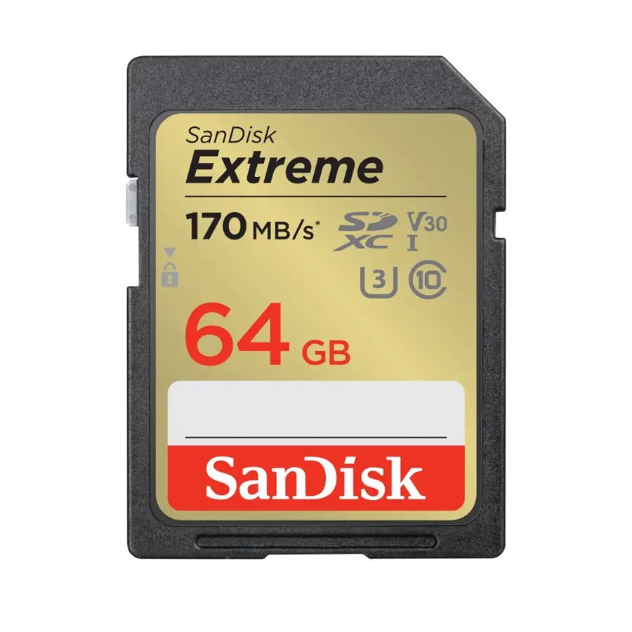 SANDISK EXTREME 64 GB SDXC MEMORY CARD 170 MB/S A 80 MB/S, UHS-I, CLASS 10, U3, V30