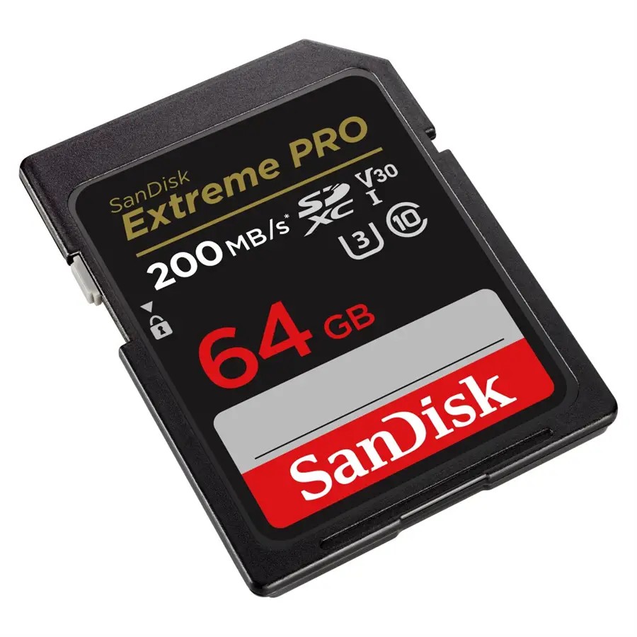 SANDISK EXTREME PRO 64 GB SDXC MEMORY CARD 200 MB/S A 90 MB/S, UHS-I, CLASS 10, U3, V30