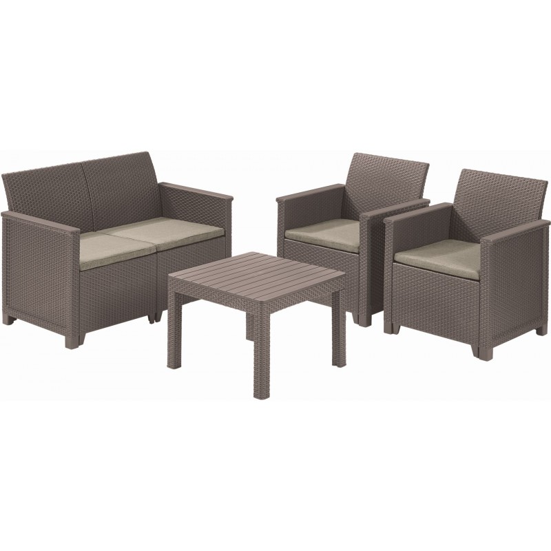 KETER /246157/ EMMA 2 SEATER SOFA SET SMOOTH ARMS WITH CLASSIC TABLE (CHICAGO TABLE) CAPPUCCINO