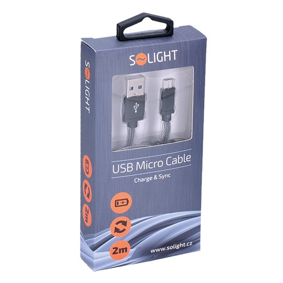 SOLIGHT SSC1402 KABEL, USB 2.0 A KONEKTOR - USB B MICRO KONEKTOR, BLISTER, 2M