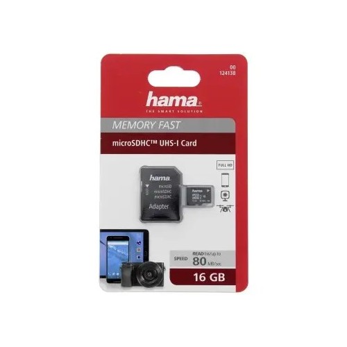 HAMA 124138 MICROSDHC 16GB CLASS 10 UHS-I 80 MB/S + ADAPTER