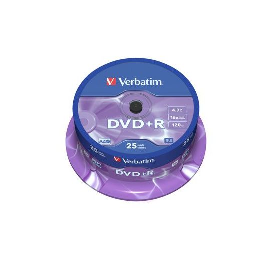 VERBATIM DVD+R(25-PACK)SPINDL/MATTSLVR/16X/4.7GB, 43500