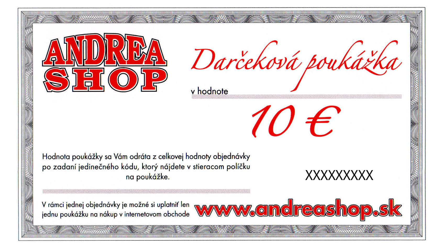 NOVA ESHOP Poukazka ANDREASHOP (platnost 6 mesiacov) 10,- Euro