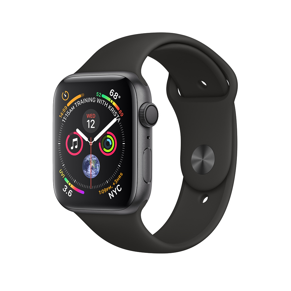 APPLE WATCH SERIES 4 GPS, 44MM SPACE GREY ALUMINUM CASE WITH BLACK SPORT BAND, MU6D2VR/A