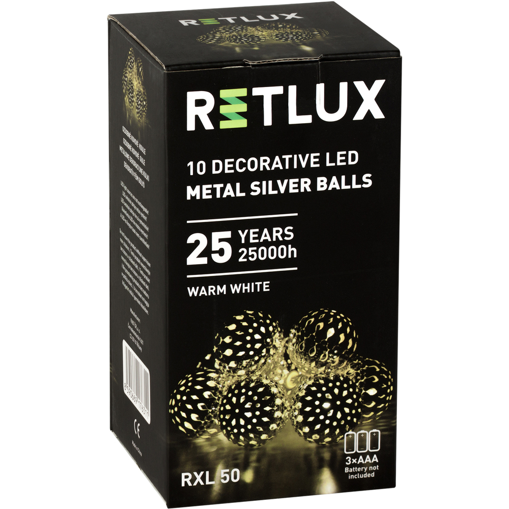RETLUX RXL 50 10LED MET.BALLS WH WW 1,5M
