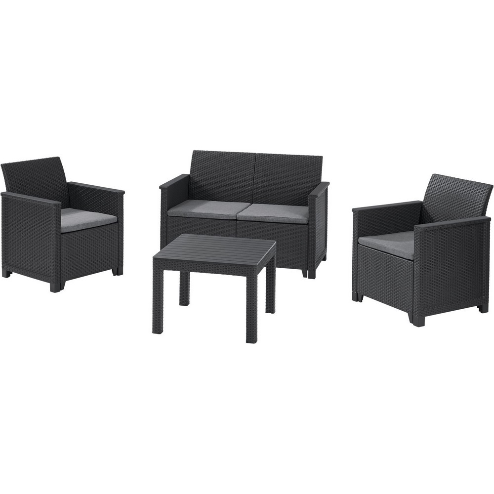 ALLIBERT /246158/ EMMA 2 SEATER SOFA SET SMOOTH ARMS WITH CLASSIC TABLE (CHICAGO TABLE) GRAPHITE