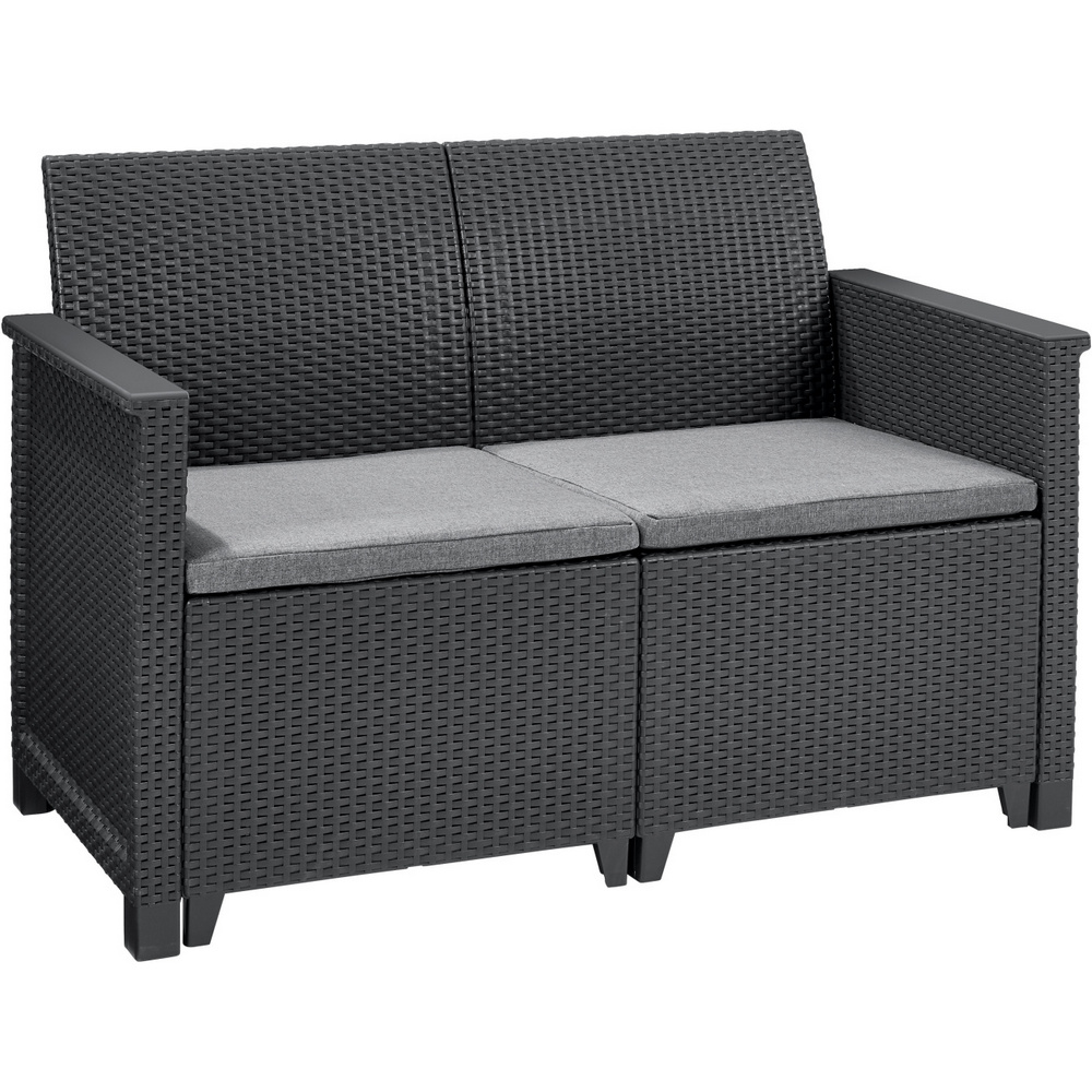 KETER /246158/ EMMA 2 SEATER SOFA SET SMOOTH ARMS WITH CLASSIC TABLE (CHICAGO TABLE) GRAPHITE