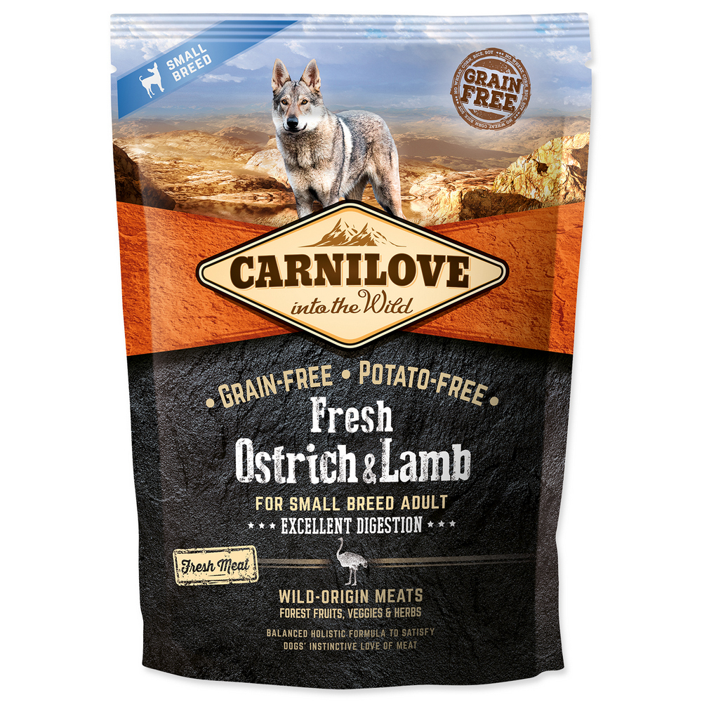 CARNILOVE FRESH OSTRICH AND LAMB EXCELLENT DIGESTION FOR SMALL BREED DOGS 1,5 KG (294-170869) posledný kus
