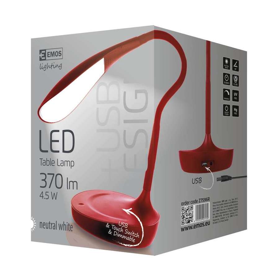 EMOS Z7596R DEL-1321 LED STOLNA LAMPA S USB CERVENA Z7596R