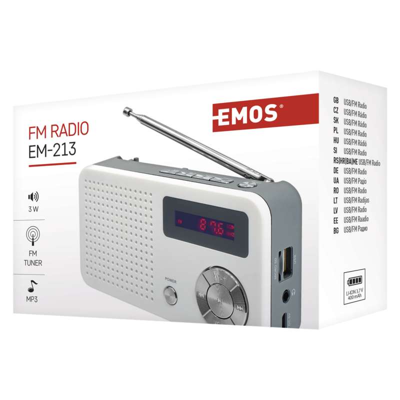 EMOS E0086 RADIO EM 213 USB BIELO SIVA