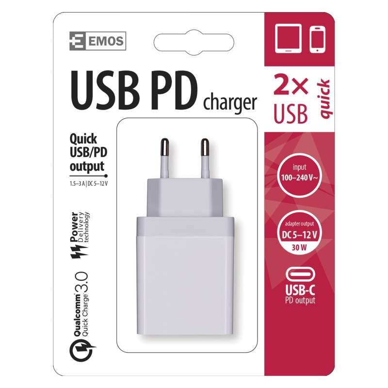 EMOS V0120 UNIVERZALNY USB ADAPTER PD DO SIETE 1.5–3.0A (30W) MAX. posledný kus